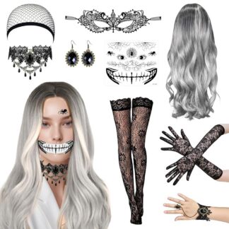Halloweeni parukakomplekt, hall (9tk, 70cm)