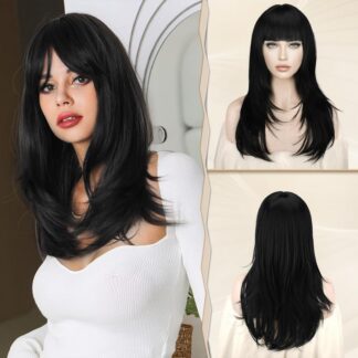 Pikk must laineline tukk-parukas (60cm)