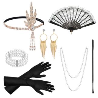Gatsby stiilis aksessuaaride komplekt, must