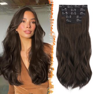 Clip-in juuksepikendused, lained, tumepruun (5tk, 51cm)