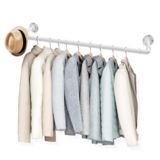 Seinale kinnitatav industriaalstiilis riidestange, valge (120cm)