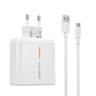 USB-C kiirlaadija kaabliga, must (2m, 65W)