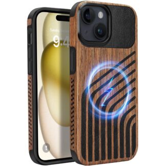 iPhone 15 magnetilised telefonikaaned, puidust ja nahast