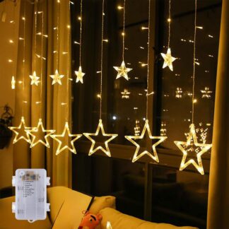 LED valguskardin tähtedega, patareidega (138 LED, 12 tähte)