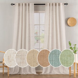 Poolläbipaistvad linase välimusega kardinad, valged (2tk, 225x140cm)