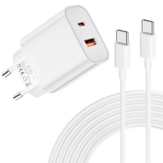 USB-C laadija, 2 pesa, valge (20W)