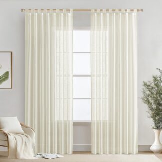 Linase efektiga poolläbipaistvad kardinad, elevandiluuvalge (2tk, 225x140cm)