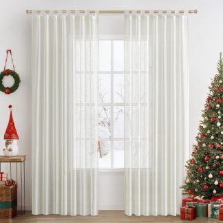 Linase tekstuuriga poolläbipaistvad kardinad, valge (2tk, 245x140cm)