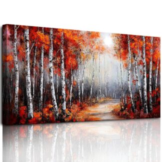 Seinapilt lõuendil ja raamil, punane mets (73x145cm) AINULT KULLERIGA